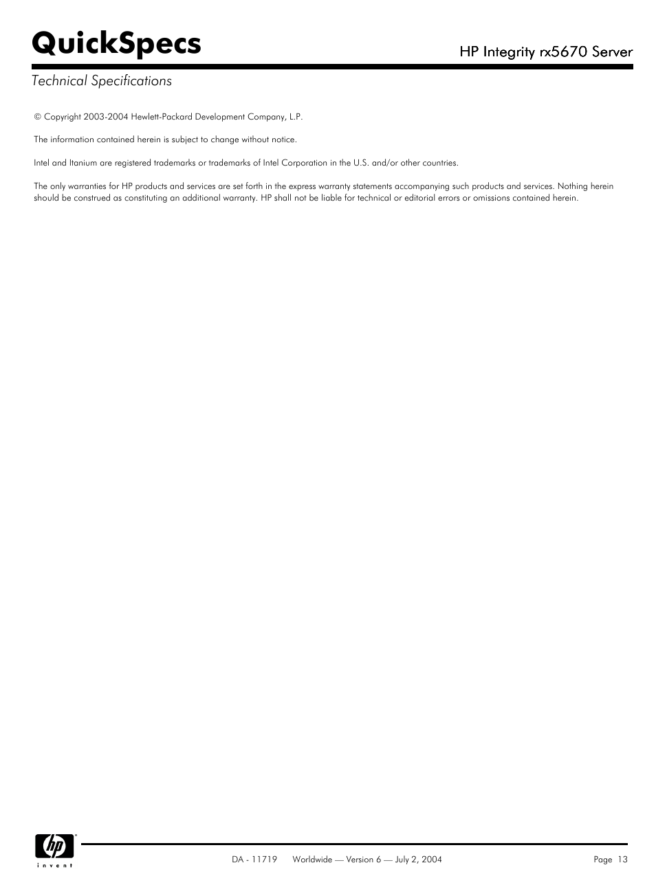 Quickspecs | HP rx5670 User Manual | Page 13 / 13