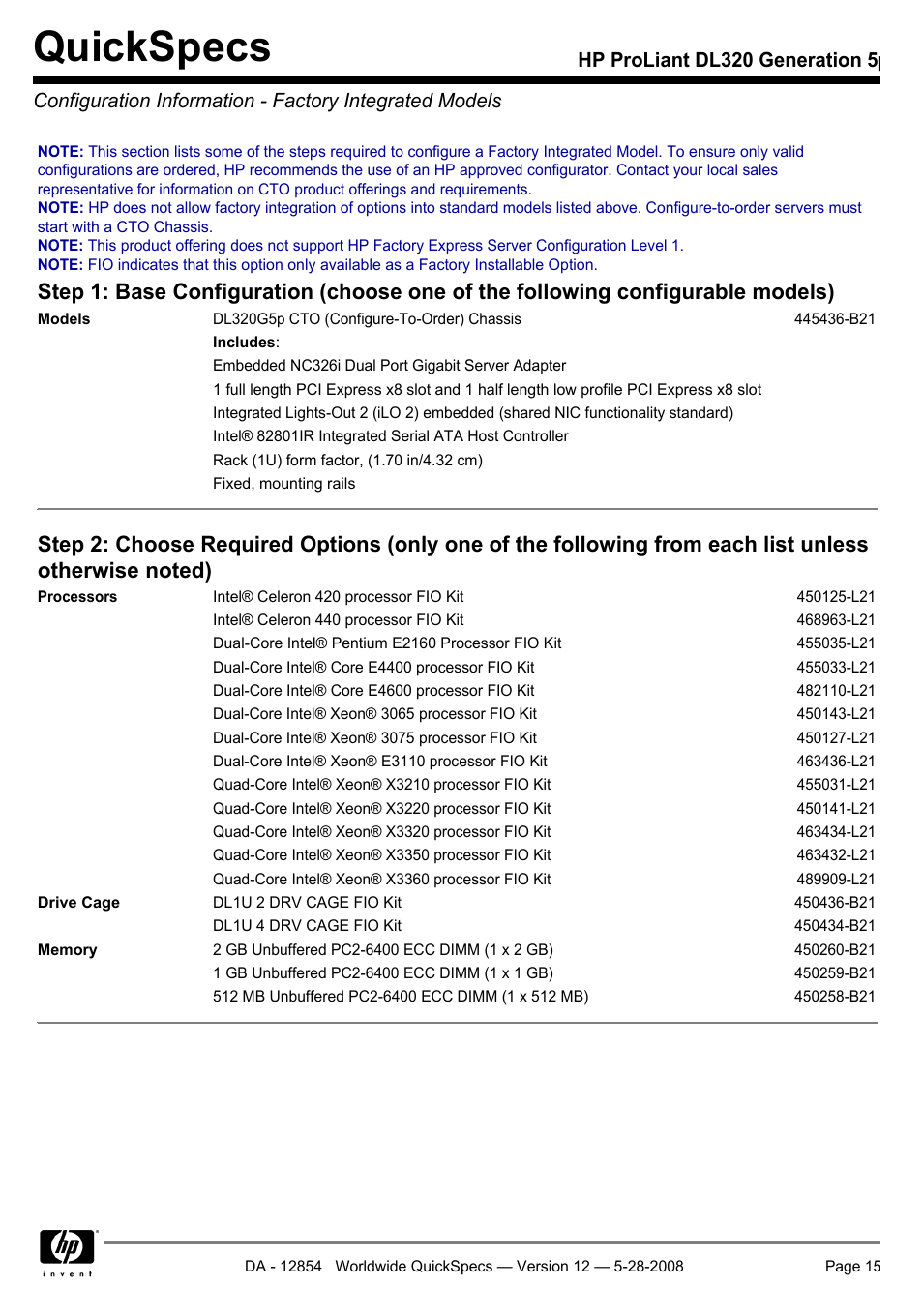 Quickspecs | HP ProLiant PC2-6400 User Manual | Page 15 / 38