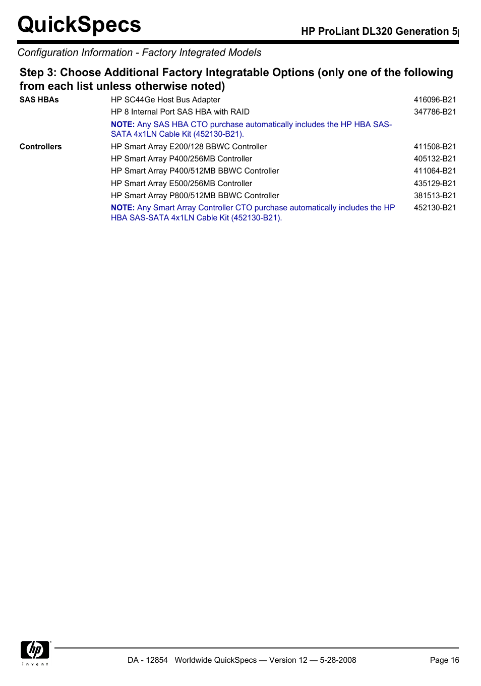 Quickspecs | HP ProLiant PC2-6400 User Manual | Page 16 / 38