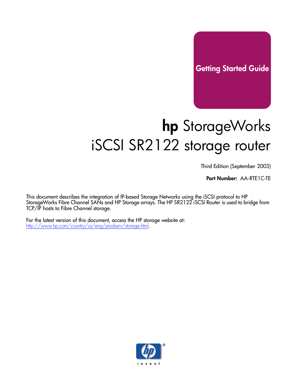 HP ISCSI SR2122 User Manual | 66 pages