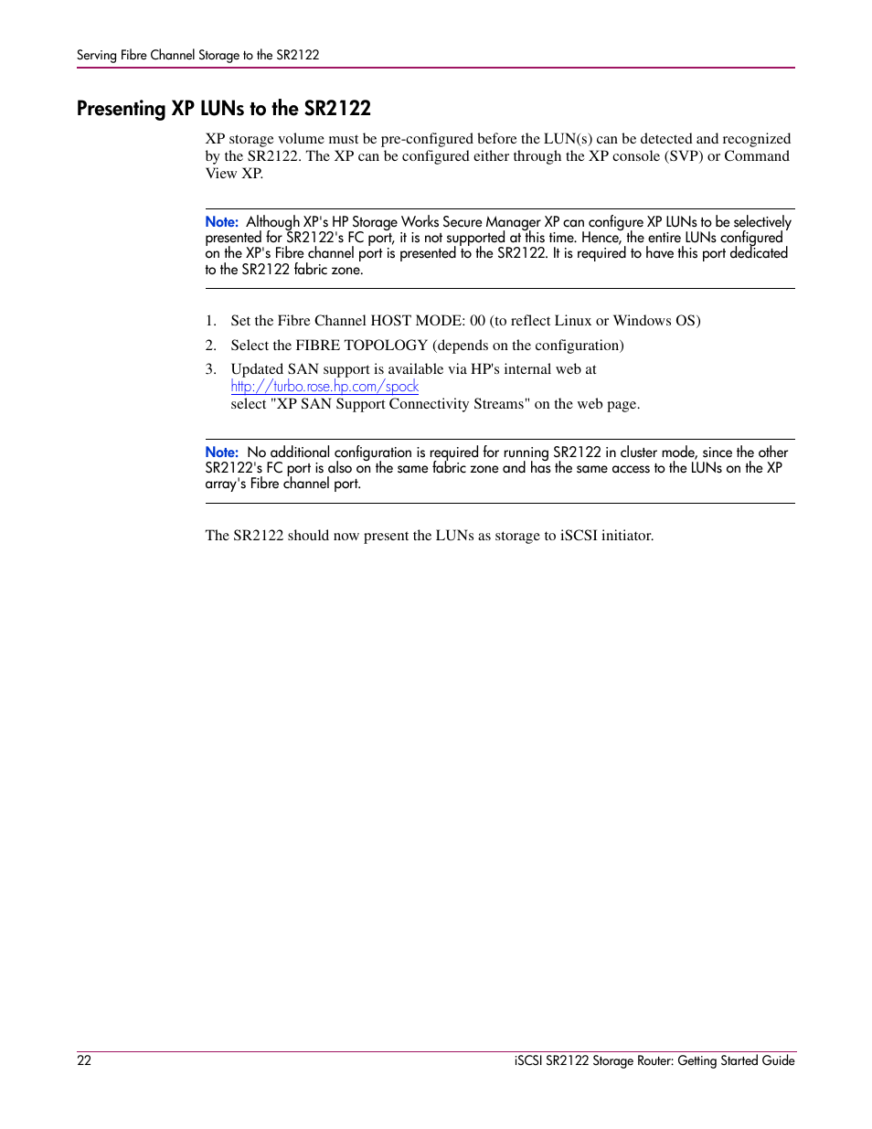 Presenting xp luns to the sr2122 | HP ISCSI SR2122 User Manual | Page 22 / 66