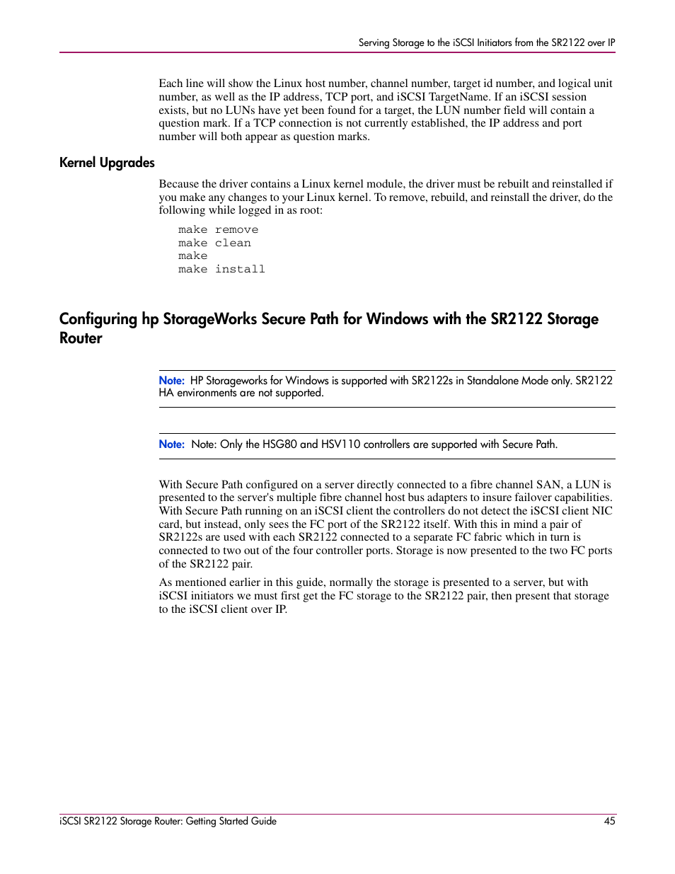 Kernel upgrades | HP ISCSI SR2122 User Manual | Page 45 / 66