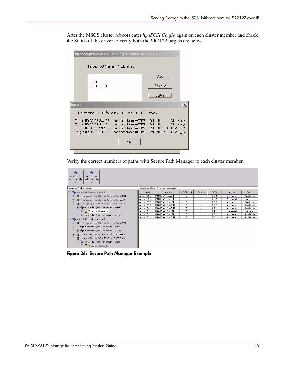 Figure 36: secure path manager example, Figure 36:secure path manager example | HP ISCSI SR2122 User Manual | Page 55 / 66
