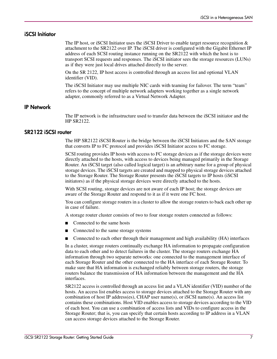 Iscsi initiator, Ip network, Sr2122 iscsi router | HP ISCSI SR2122 User Manual | Page 7 / 66
