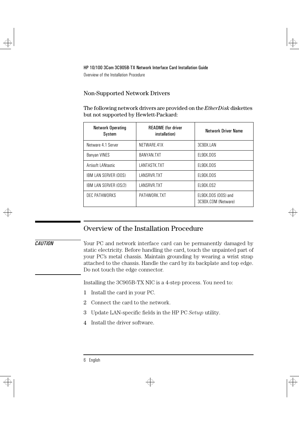 Overview of the installation procedure | HP 3C905B-TX User Manual | Page 10 / 110