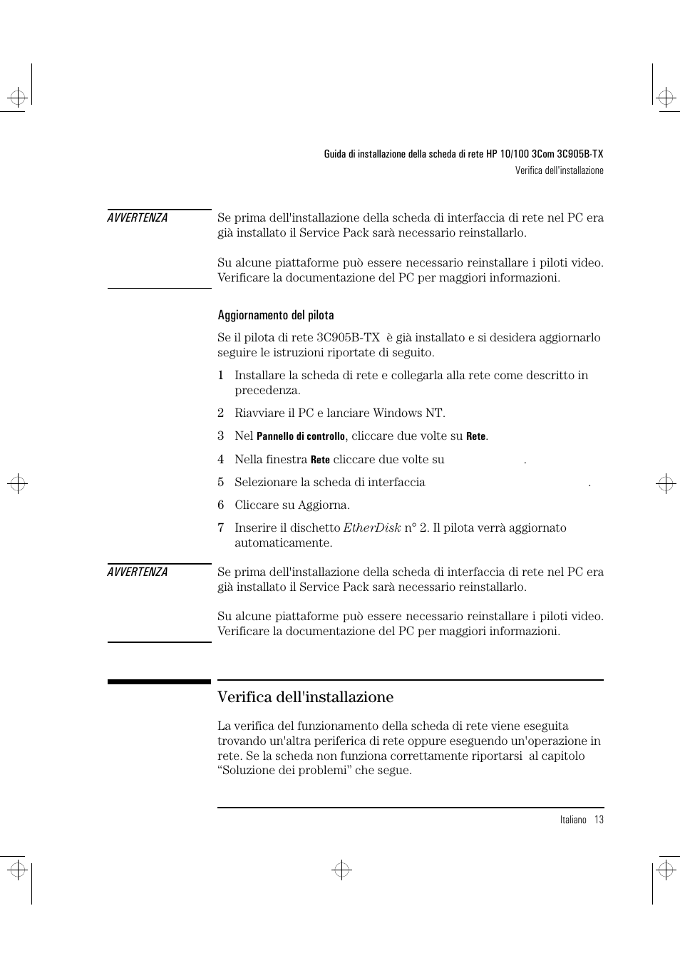 Verifica dell'installazione | HP 3C905B-TX User Manual | Page 101 / 110