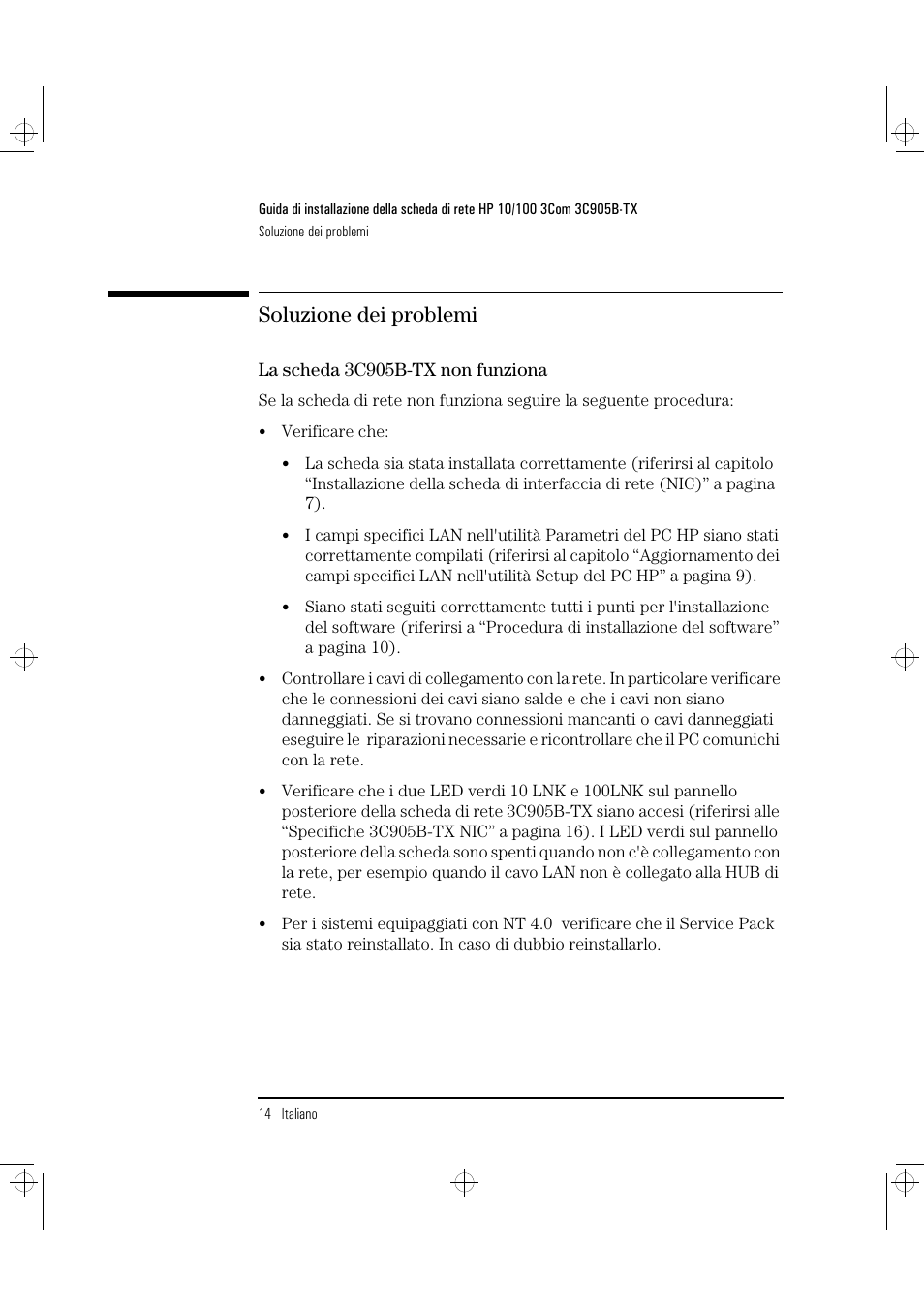 Soluzione dei problemi | HP 3C905B-TX User Manual | Page 102 / 110