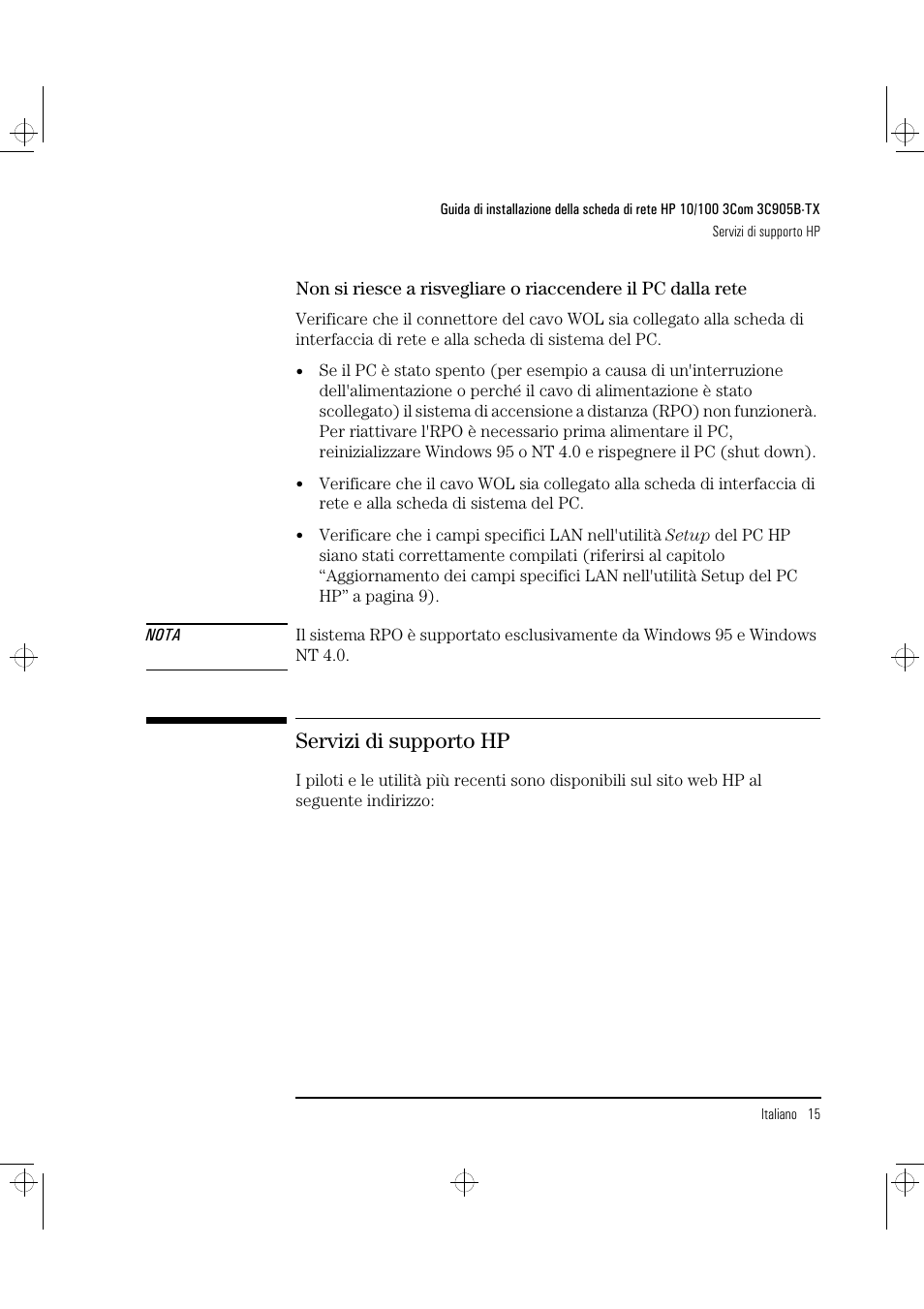 Servizi di supporto hp | HP 3C905B-TX User Manual | Page 103 / 110