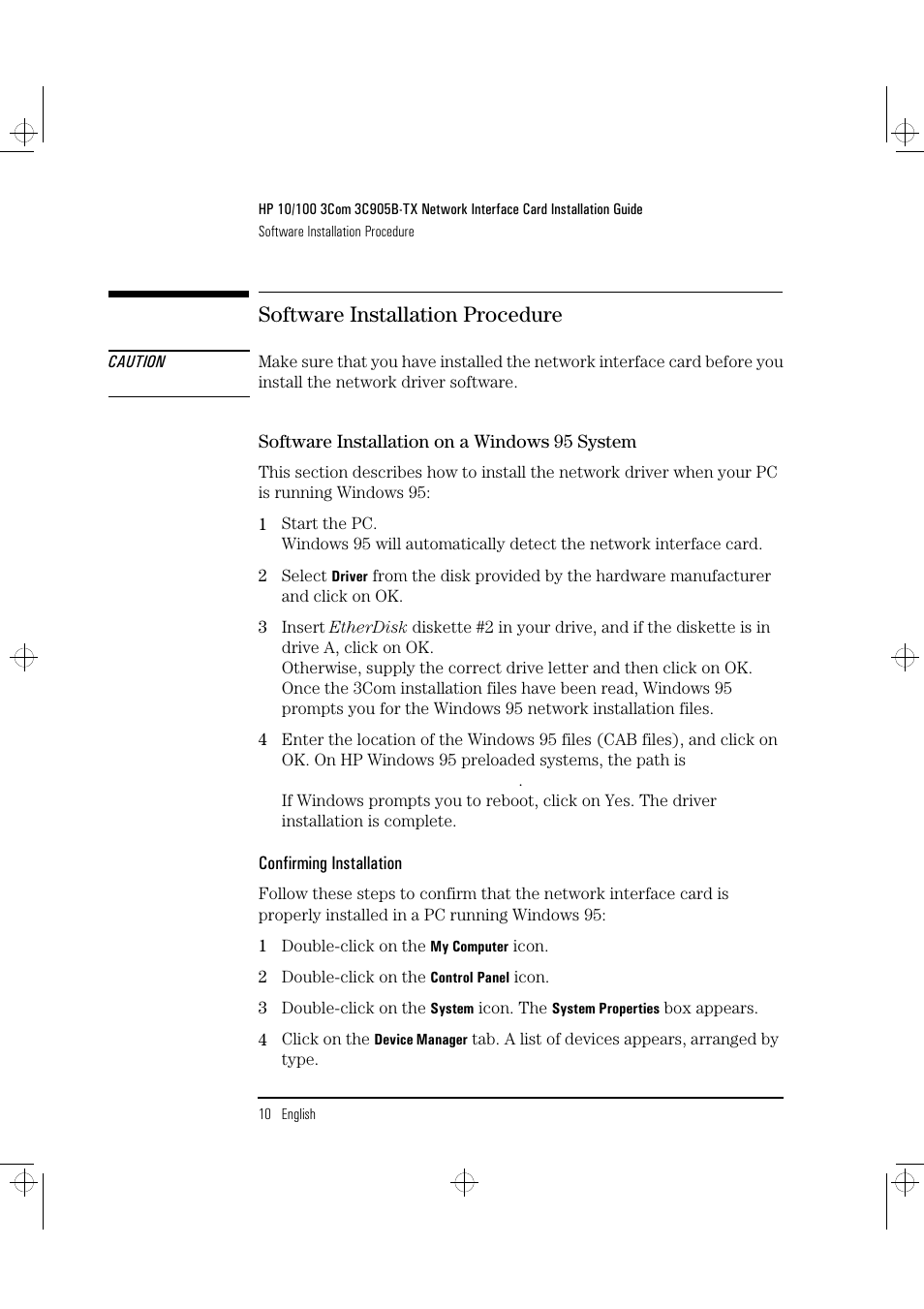 Software installation procedure | HP 3C905B-TX User Manual | Page 14 / 110