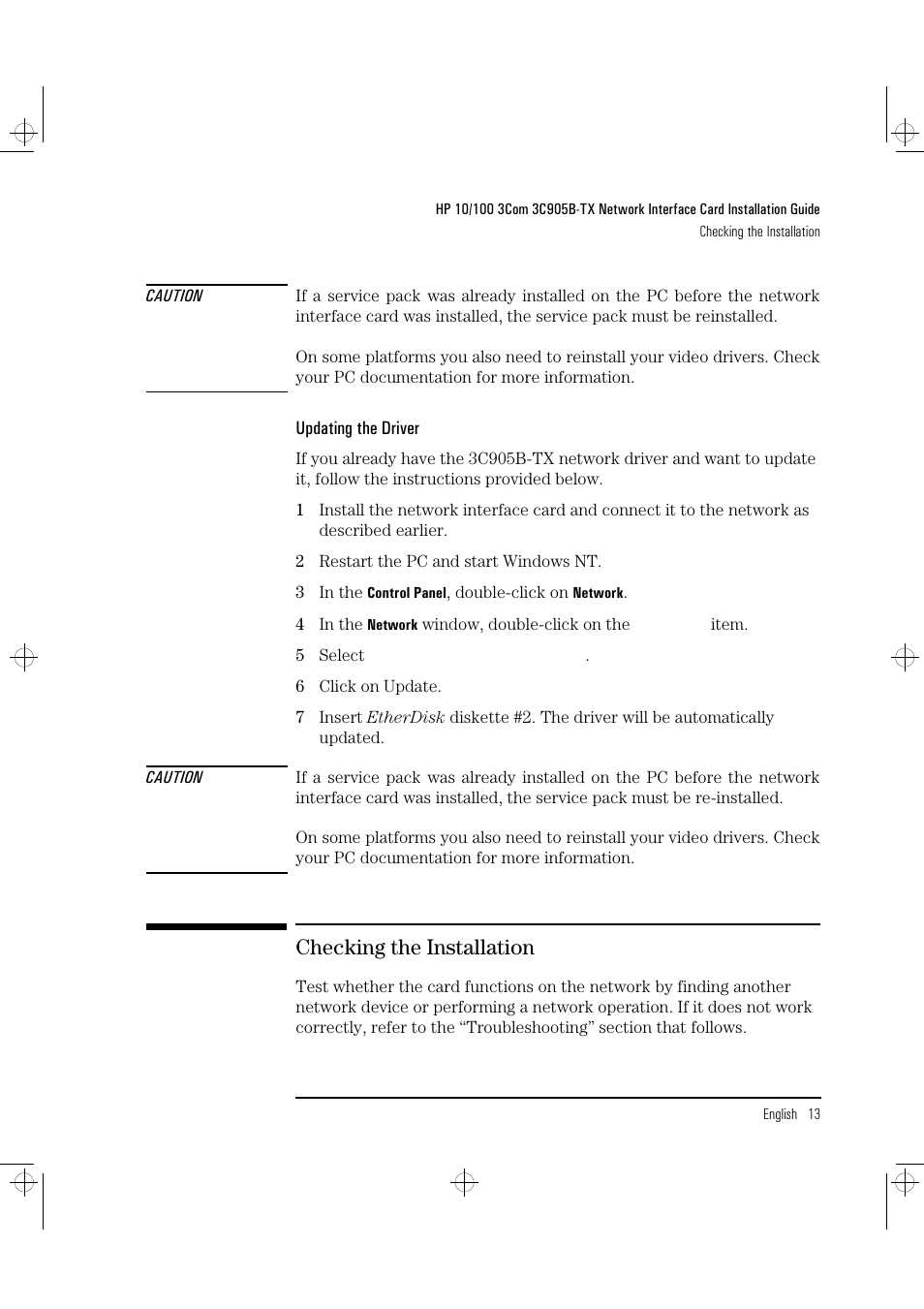 Checking the installation | HP 3C905B-TX User Manual | Page 17 / 110