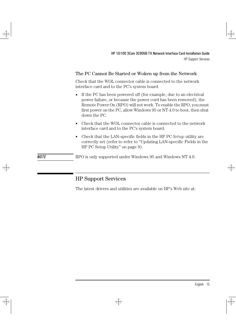 Hp support services | HP 3C905B-TX User Manual | Page 19 / 110