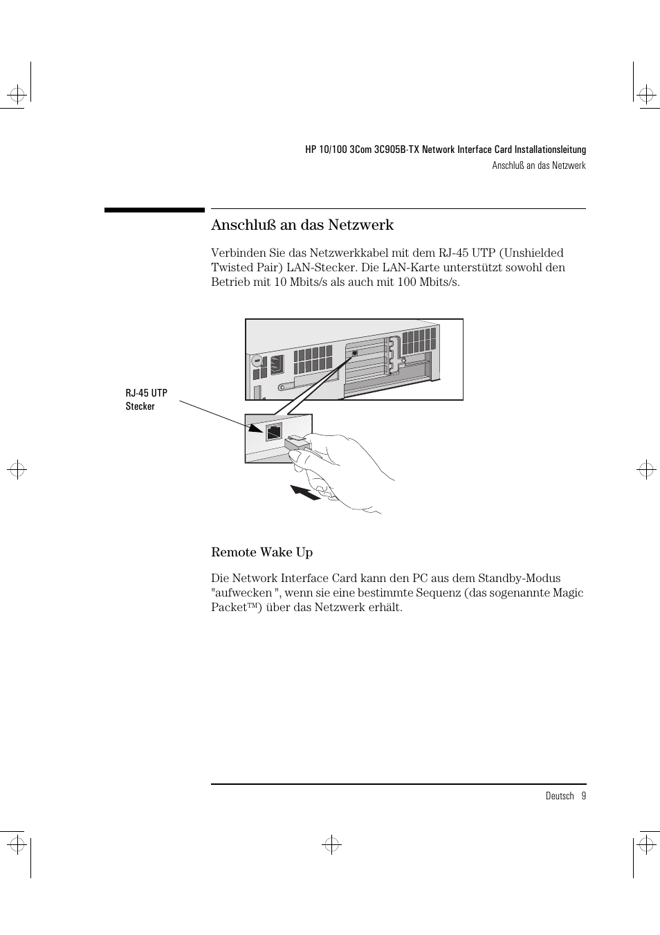 Anschluß an das netzwerk | HP 3C905B-TX User Manual | Page 33 / 110