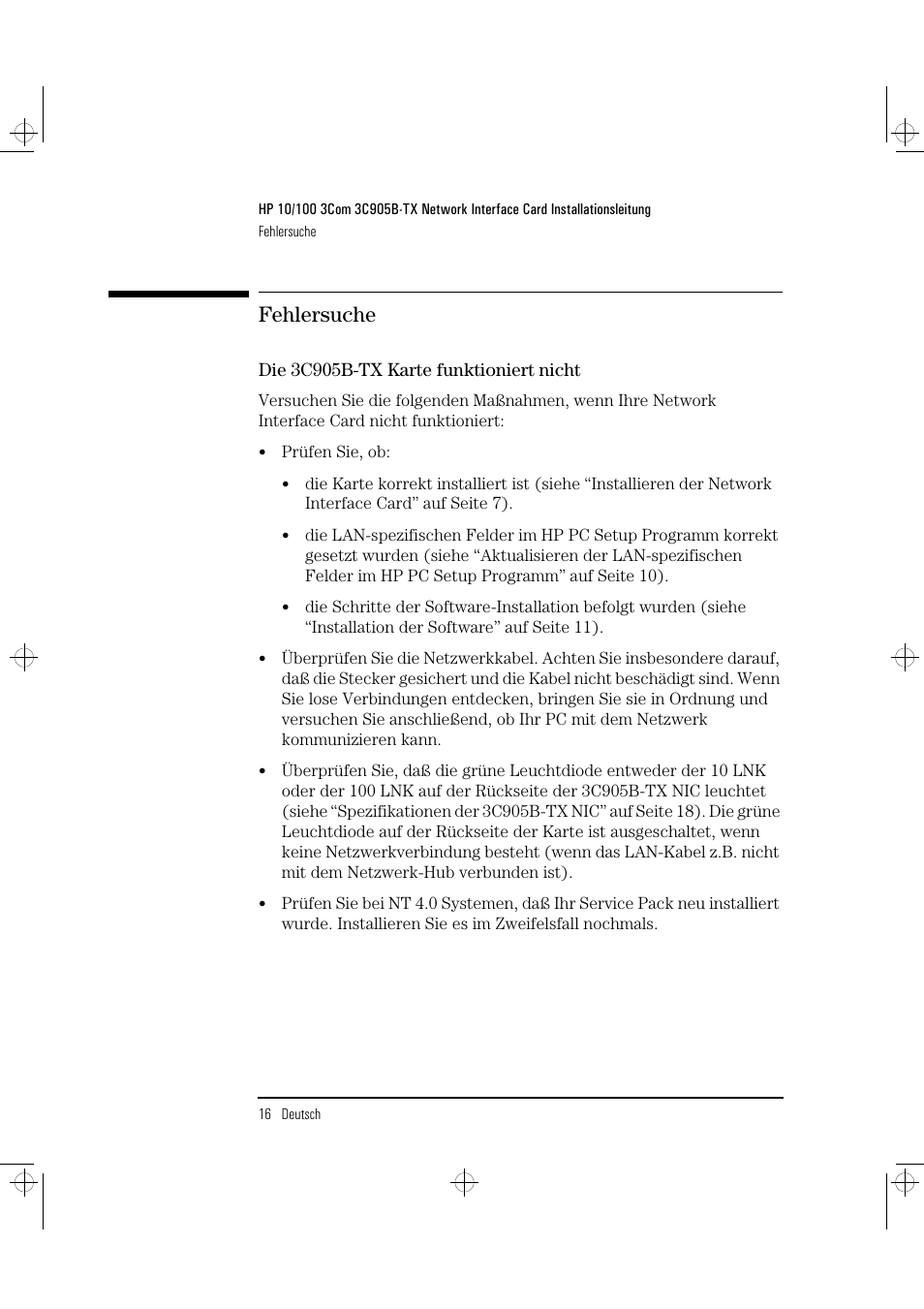 Fehlersuche | HP 3C905B-TX User Manual | Page 40 / 110
