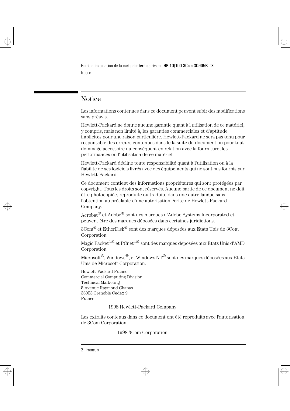 Notice | HP 3C905B-TX User Manual | Page 48 / 110