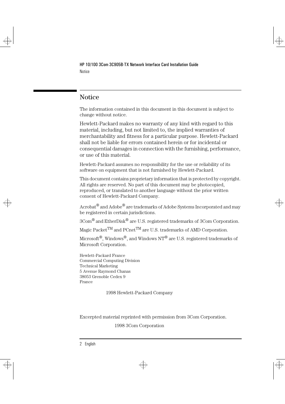 Notice | HP 3C905B-TX User Manual | Page 6 / 110