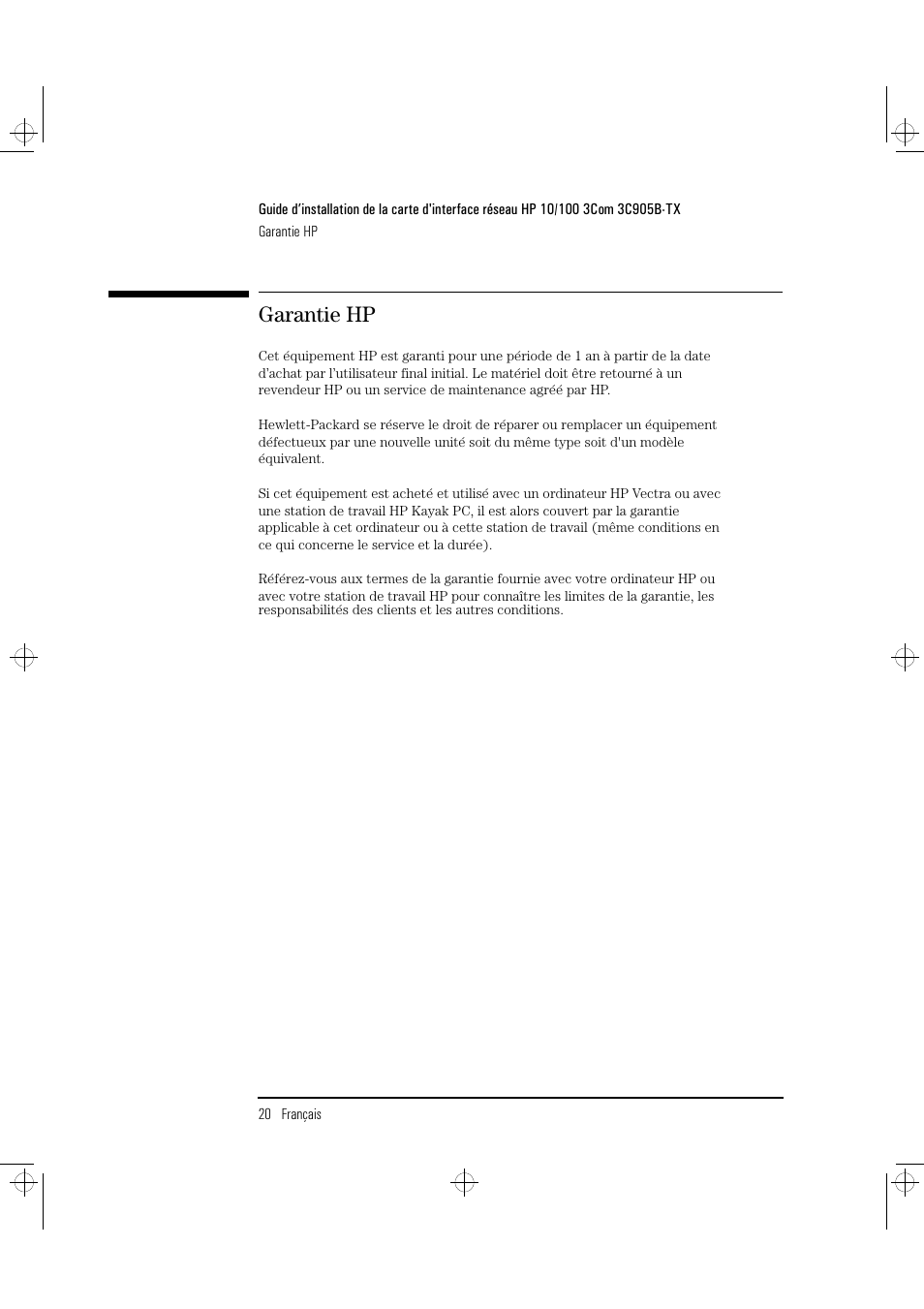 Garantie hp | HP 3C905B-TX User Manual | Page 66 / 110