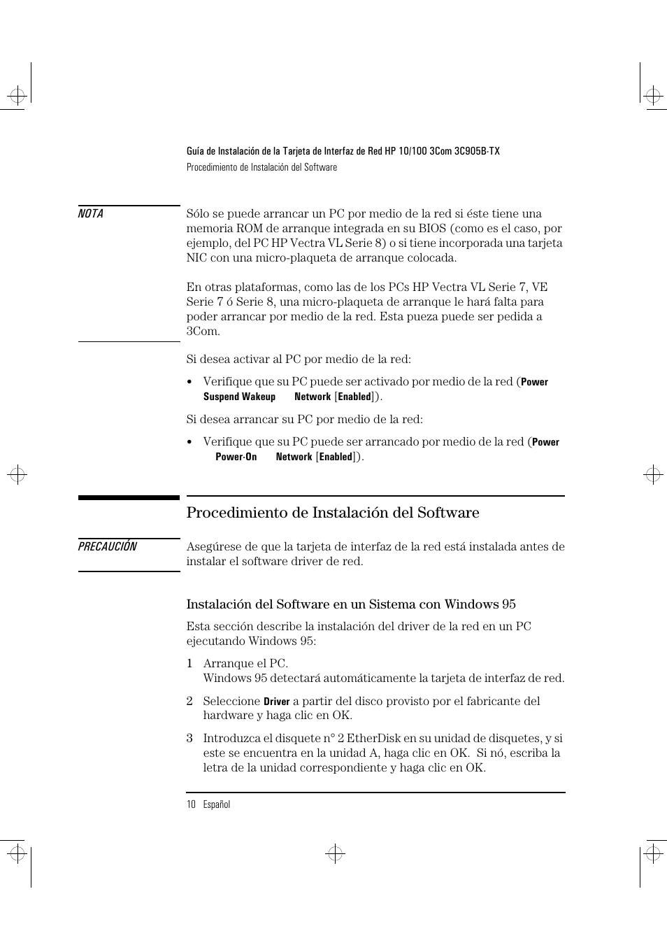 Procedimiento de instalación del software | HP 3C905B-TX User Manual | Page 76 / 110