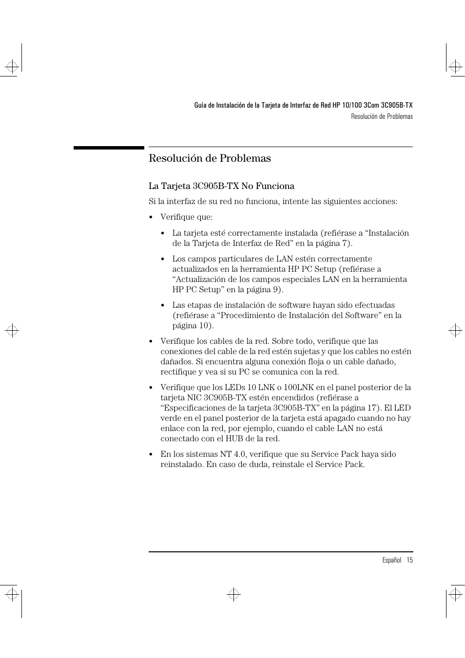 Resolución de problemas | HP 3C905B-TX User Manual | Page 81 / 110