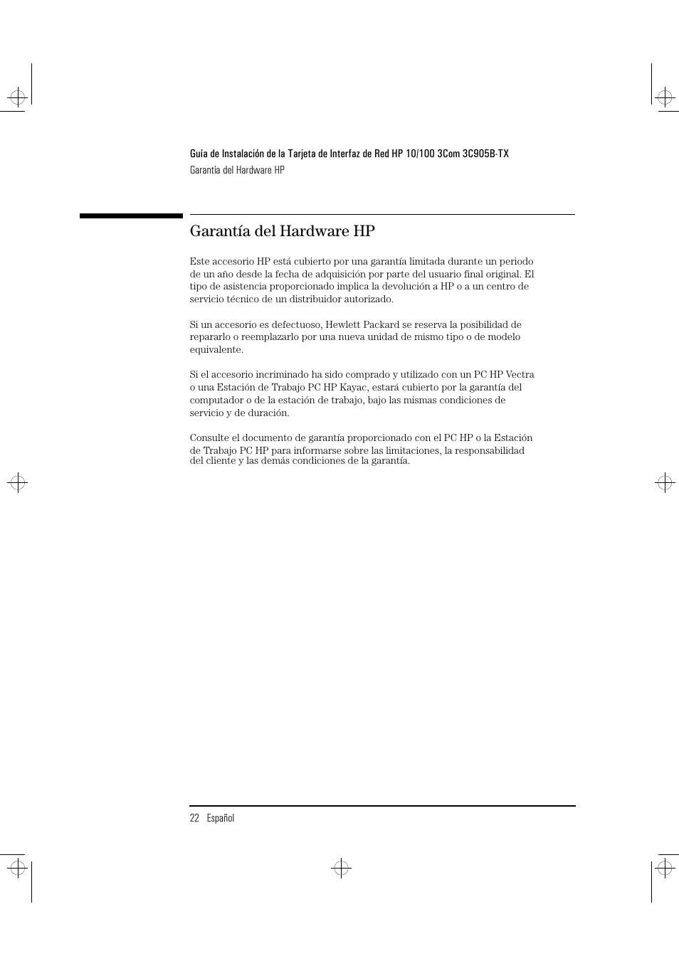 Garantía del hardware hp | HP 3C905B-TX User Manual | Page 88 / 110