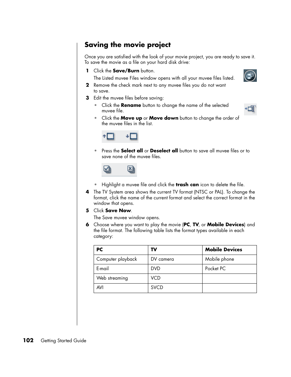 Saving the movie project | HP PC User Manual | Page 108 / 120