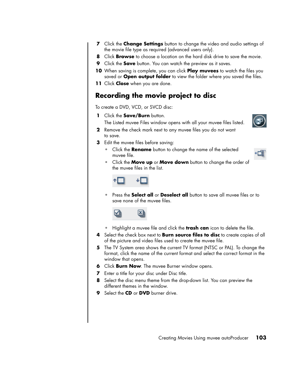 Recording the movie project to disc | HP PC User Manual | Page 109 / 120