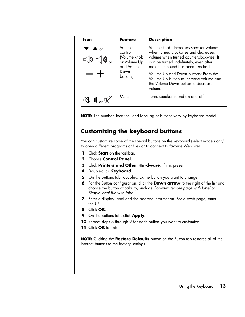 Customizing the keyboard buttons | HP PC User Manual | Page 19 / 120