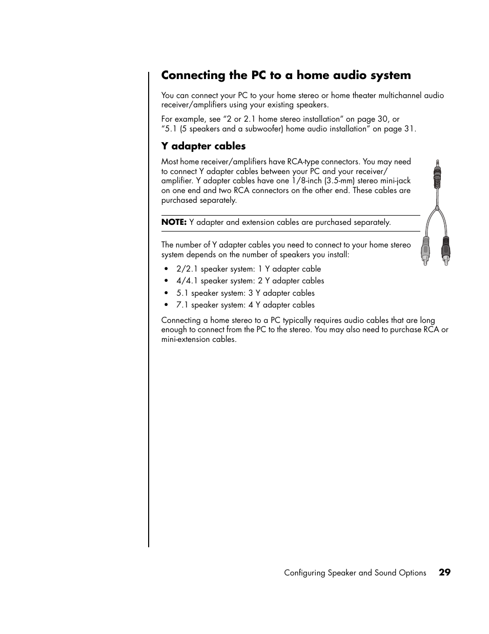 Connecting the pc to a home audio system | HP PC User Manual | Page 35 / 120