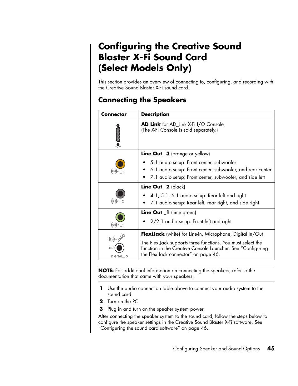 Connecting the speakers | HP PC User Manual | Page 51 / 120