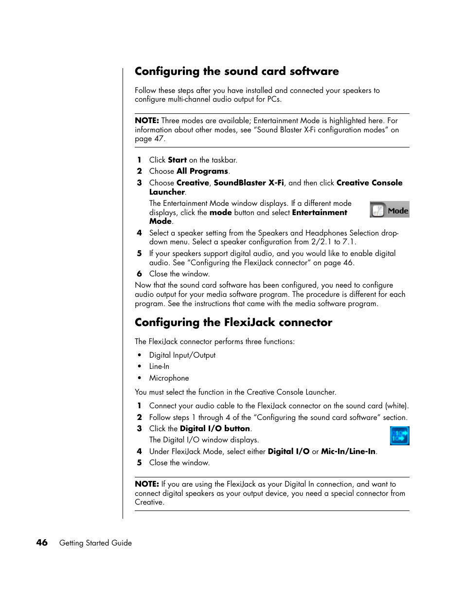 Configuring the sound card software, Configuring the flexijack connector | HP PC User Manual | Page 52 / 120