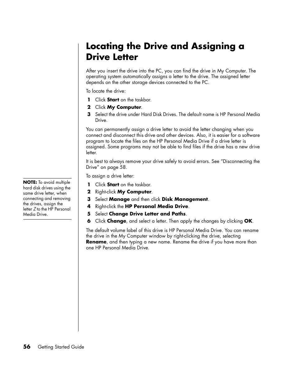 Locating the drive and assigning a drive letter | HP PC User Manual | Page 62 / 120