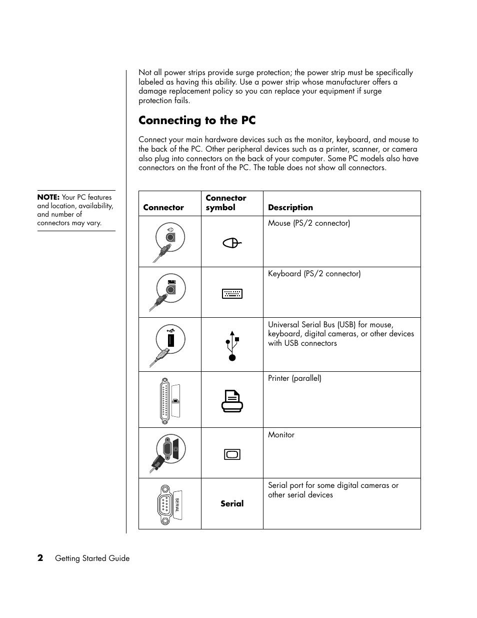 Connecting to the pc | HP PC User Manual | Page 8 / 120