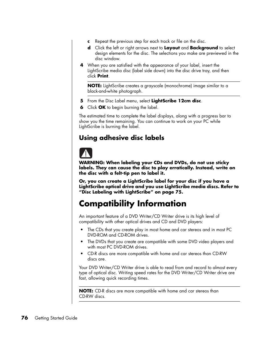 Using adhesive disc labels, Compatibility information | HP PC User Manual | Page 82 / 120