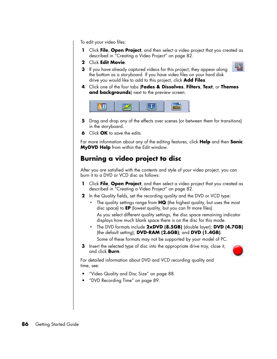 Burning a video project to disc | HP PC User Manual | Page 92 / 120