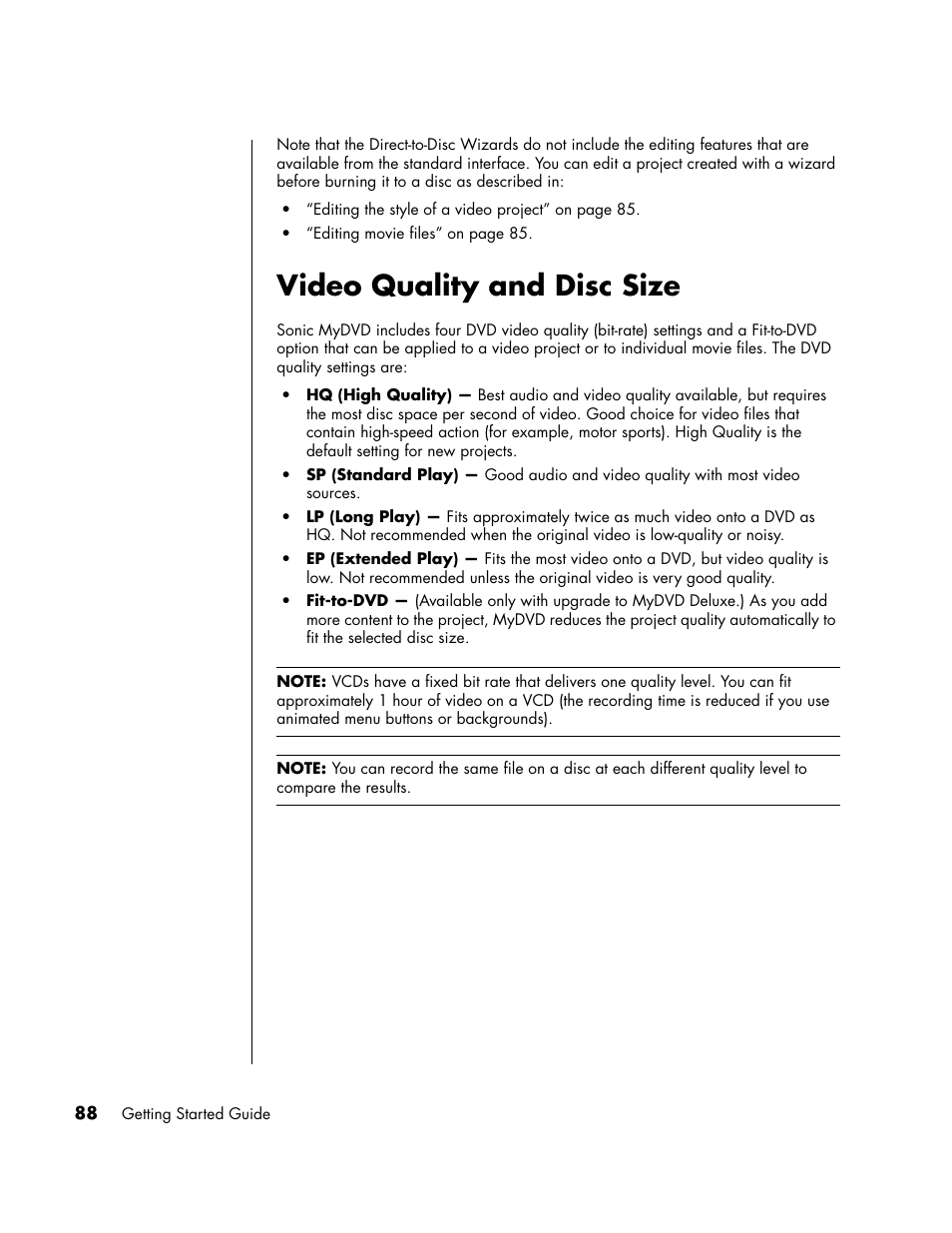 Video quality and disc size | HP PC User Manual | Page 94 / 120