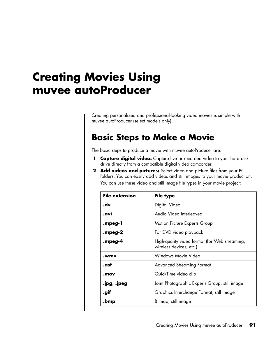 Creating movies using muvee autoproducer, Basic steps to make a movie | HP PC User Manual | Page 97 / 120