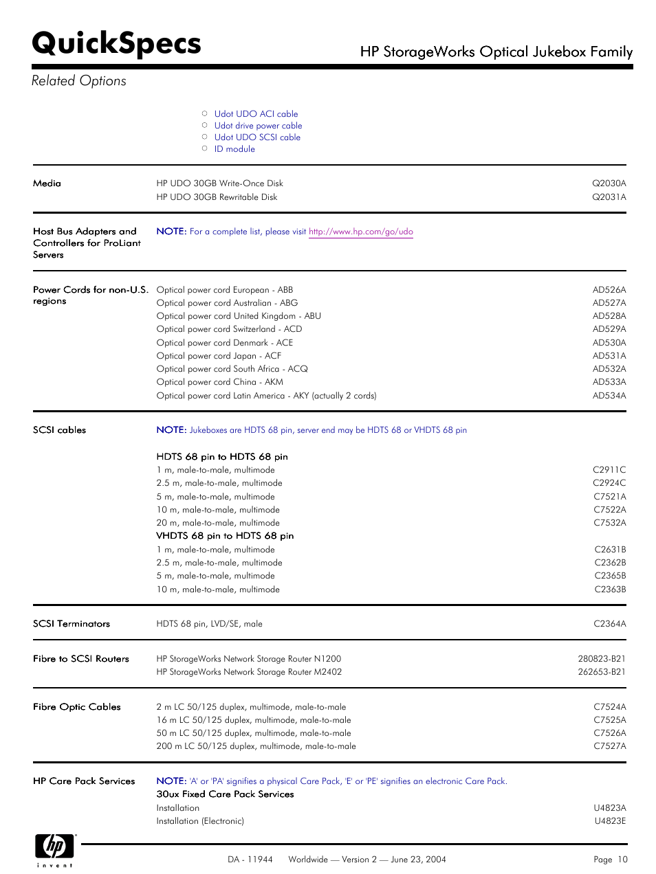 Quickspecs, Hp storageworks optical jukebox family | HP 7100ux User Manual | Page 10 / 13