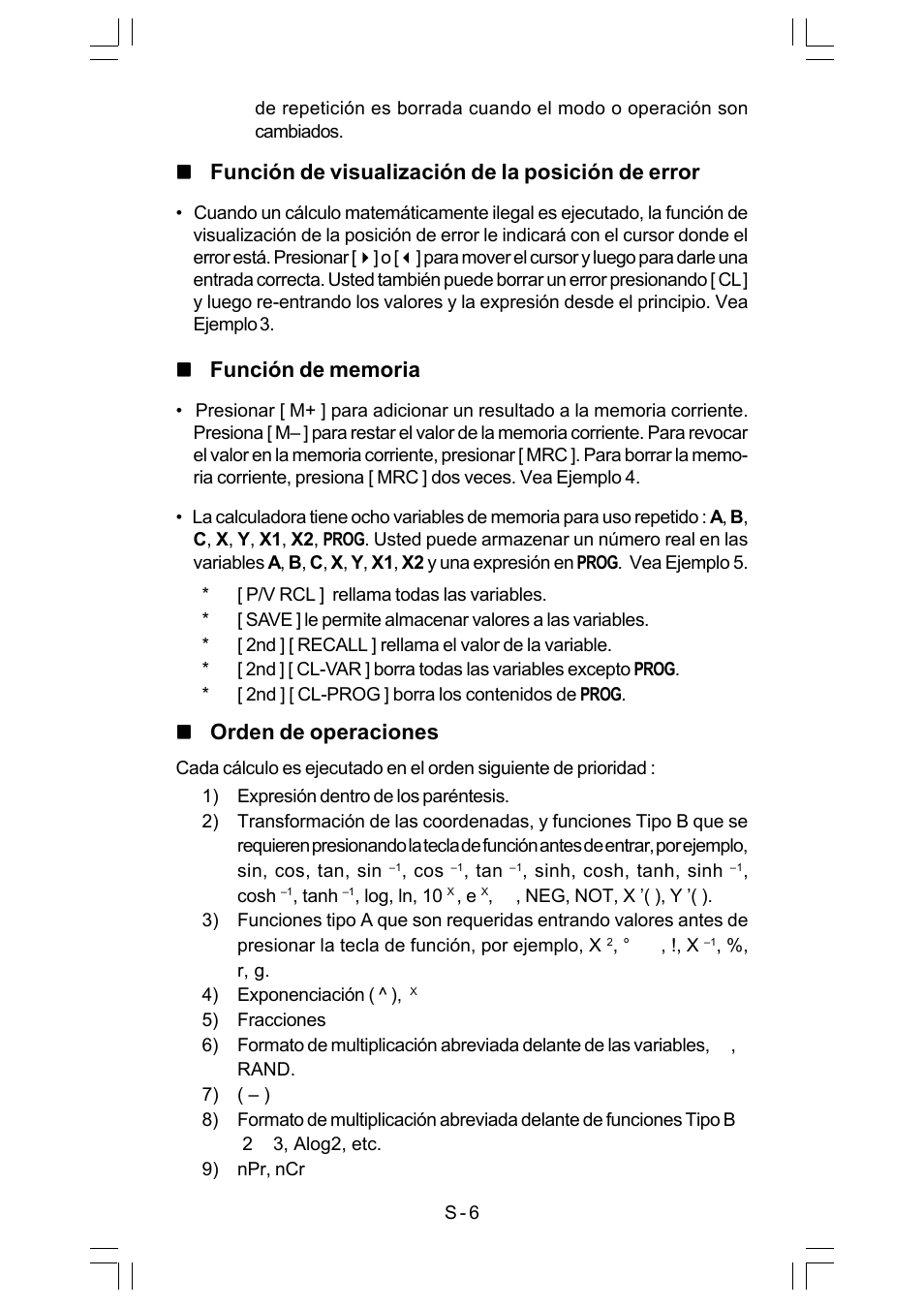 Función de visualización de la posición de error, Orden de operaciones | CITIZEN SRP-280 User Manual | Page 24 / 200