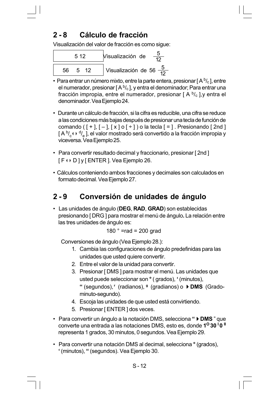 2 - 8 cálculo de fracción, 2 - 9 conversión de unidades de ángulo | CITIZEN SRP-280 User Manual | Page 30 / 200