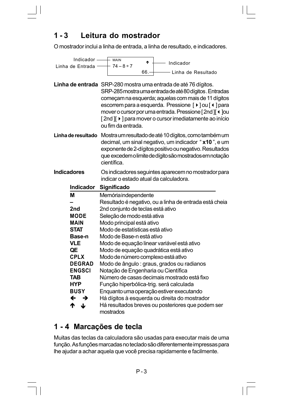 1 - 3 leitura do mostrador, 1 - 4 marcações de tecla | CITIZEN SRP-280 User Manual | Page 38 / 200