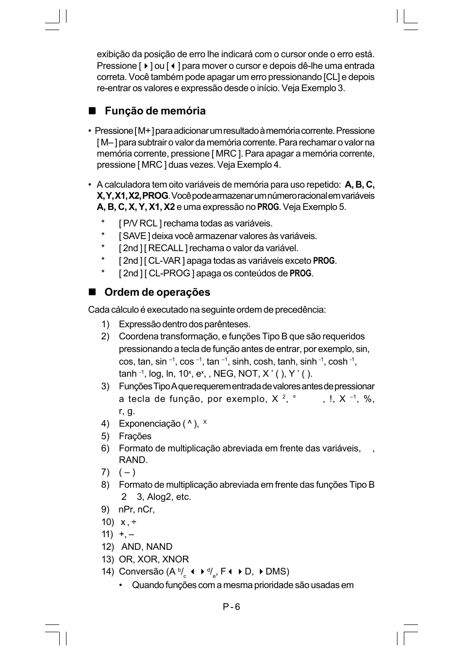 Função de memória, Ordem de operações | CITIZEN SRP-280 User Manual | Page 41 / 200