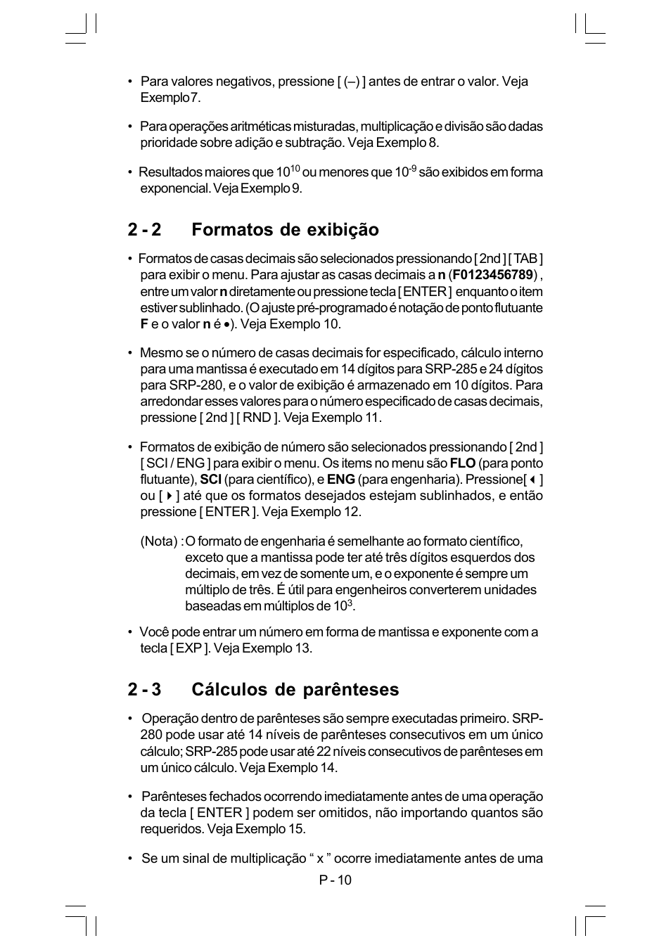 2 - 2 formatos de exibição, 2 - 3 cálculos de parênteses | CITIZEN SRP-280 User Manual | Page 45 / 200