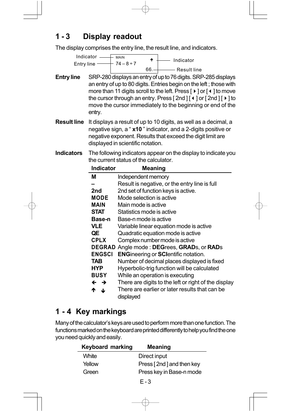 1 - 3 display readout, 1 - 4 key markings | CITIZEN SRP-280 User Manual | Page 5 / 200