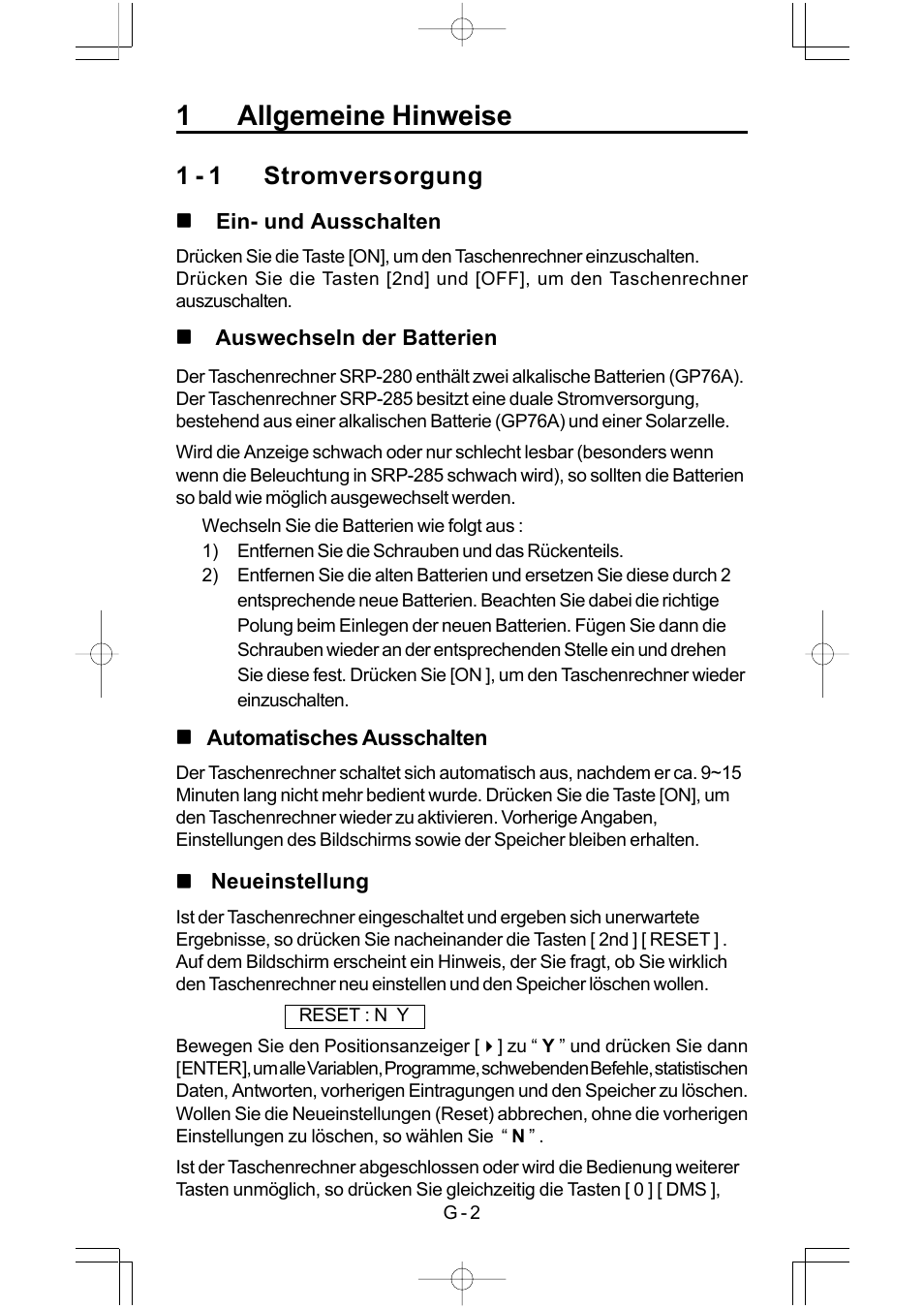 1allgemeine hinweise, 1 - 1 stromversorgung | CITIZEN SRP-280 User Manual | Page 54 / 200