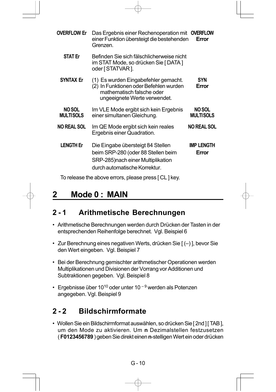 2mode 0 : main, 2 - 1 arithmetische berechnungen, 2 - 2 bildschirmformate | CITIZEN SRP-280 User Manual | Page 62 / 200