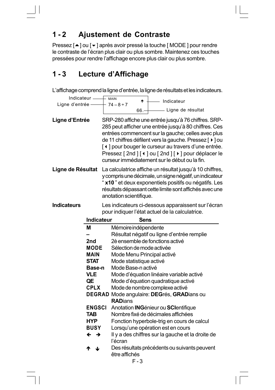 1 - 2 ajustement de contraste, 1 - 3 lecture d’affichage | CITIZEN SRP-280 User Manual | Page 73 / 200