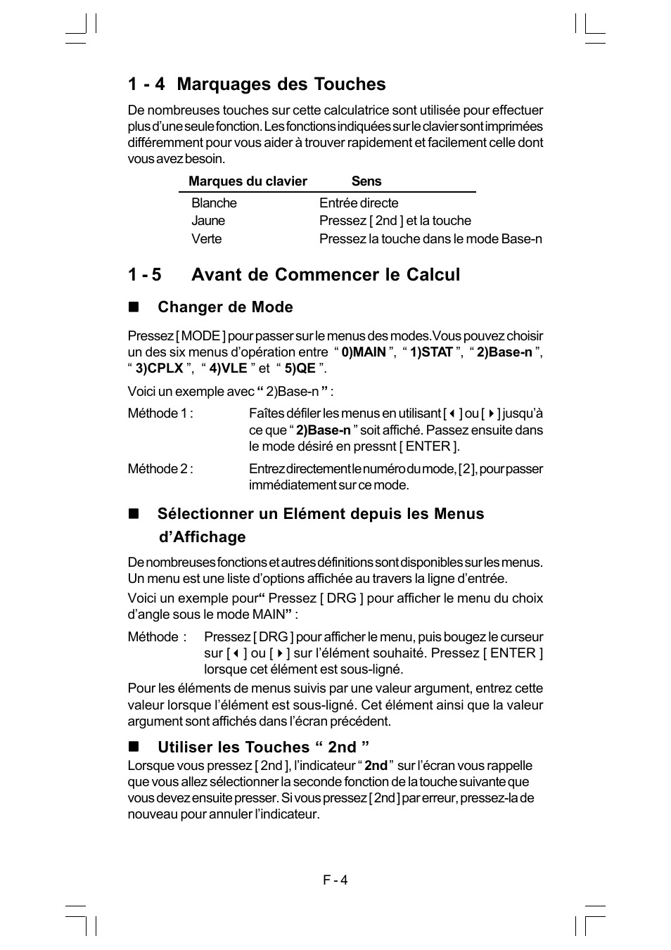 1 - 4 marquages des touches, 1 - 5 avant de commencer le calcul | CITIZEN SRP-280 User Manual | Page 74 / 200
