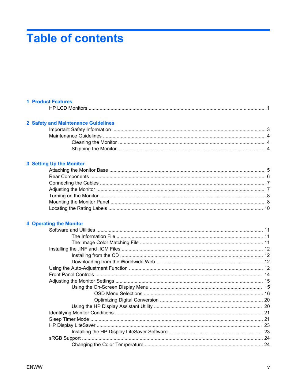 HP Monitor LE1901wm User Manual | Page 5 / 45