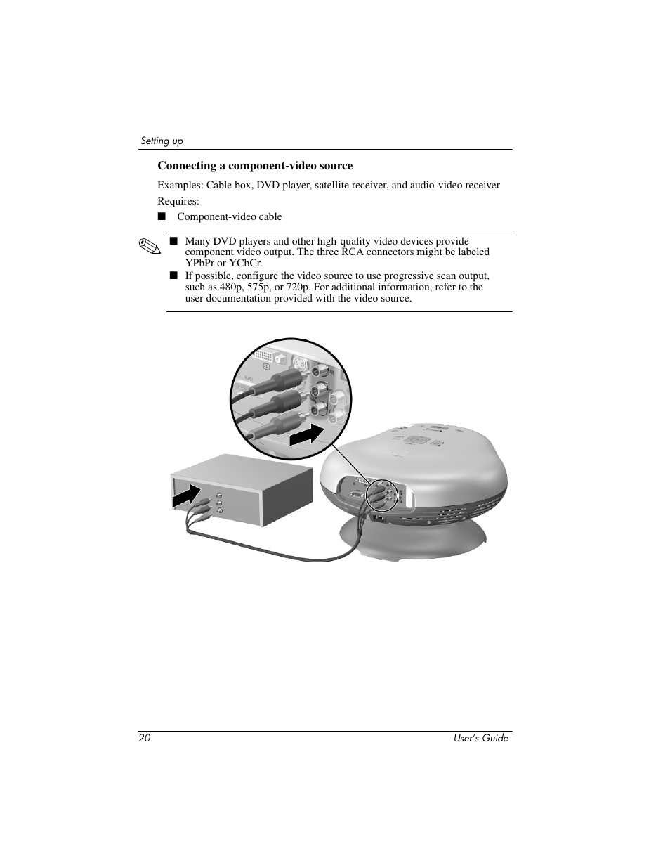 Connecting a component-video source | HP ep7100 Series User Manual | Page 20 / 84