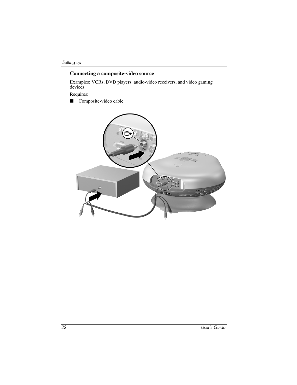 Connecting a composite-video source | HP ep7100 Series User Manual | Page 22 / 84