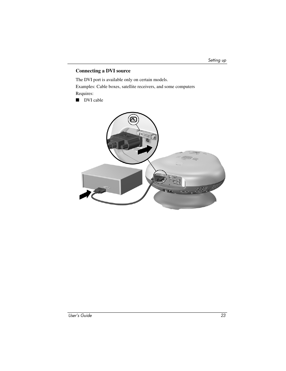 Connecting a dvi source | HP ep7100 Series User Manual | Page 23 / 84